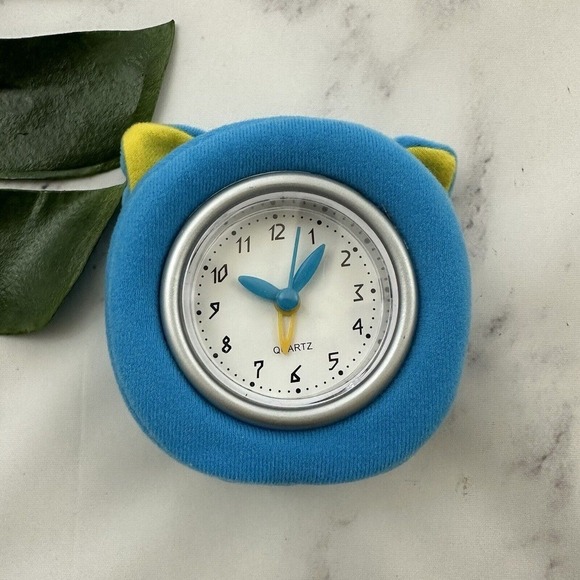 Vintage Y2k Fuzzy Desk Table Clock New Blue Dog Animal Ears Plush Cute Decor - Picture 3 of 5